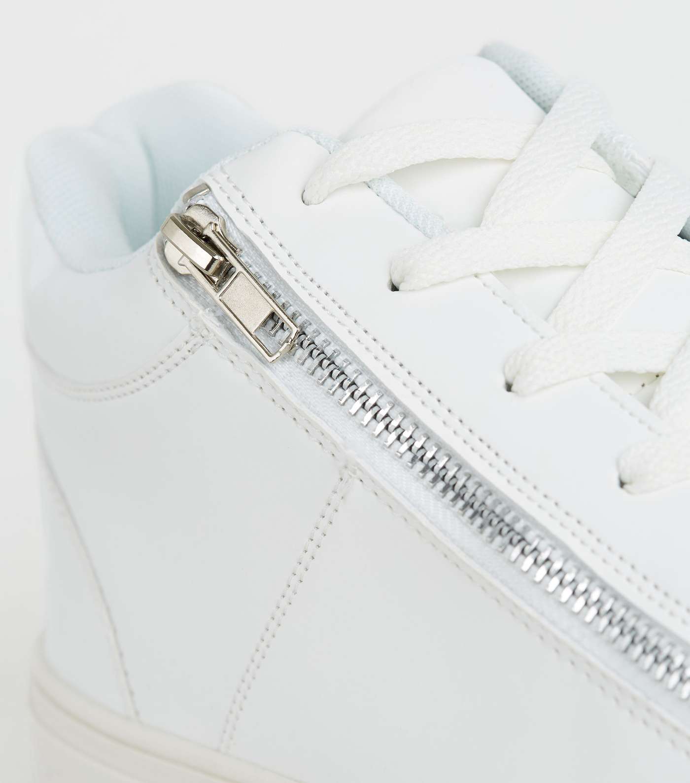 White Leather-Look Zip Side Trainers Image 3