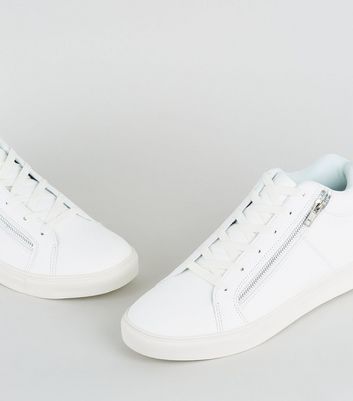White Leather-Look Zip Side Trainers 