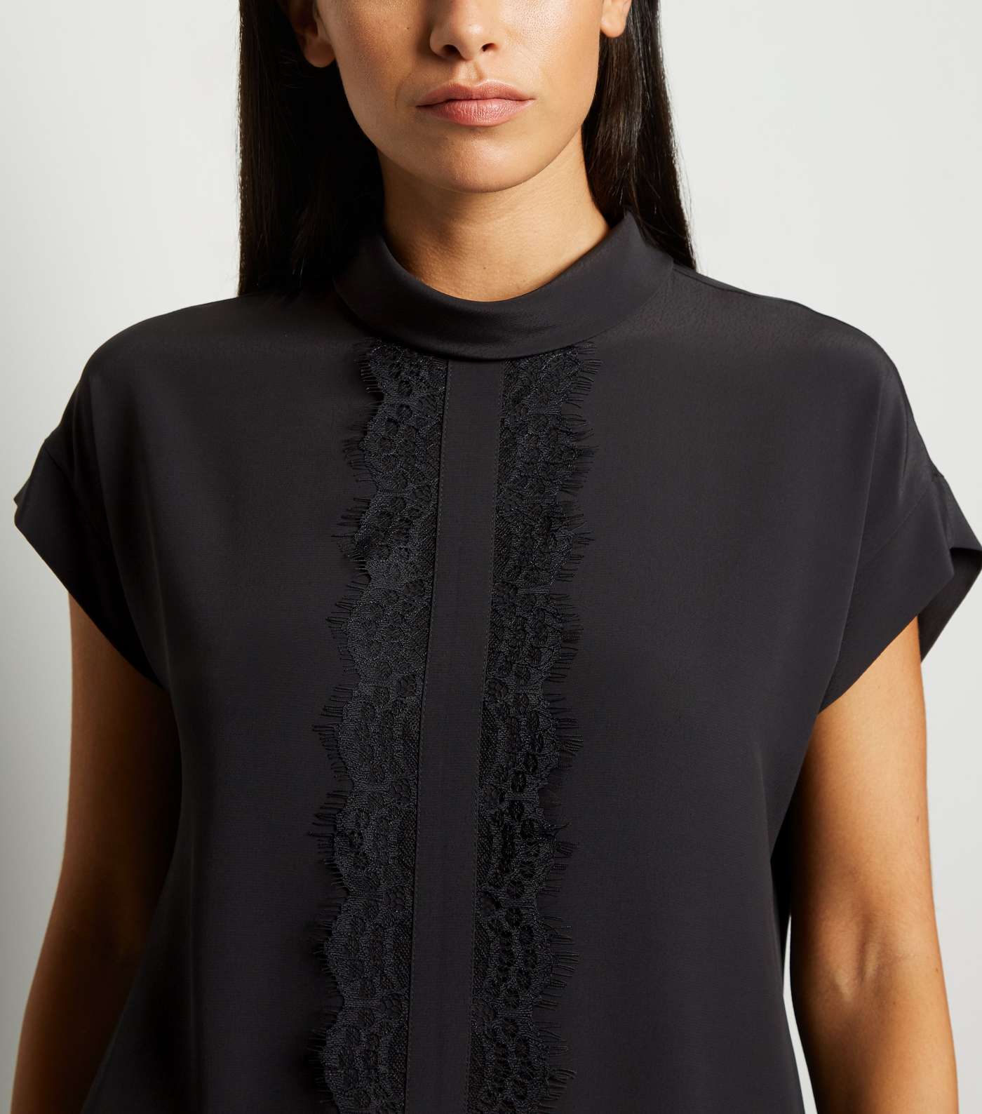Black Lace Panel Roll Neck Top Image 5
