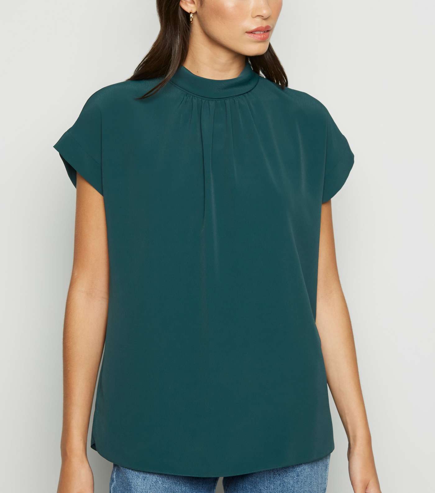 Green Roll Neck Tie Back Blouse