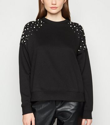 Black Faux Pearl Embellished Sweatshirt | New Look