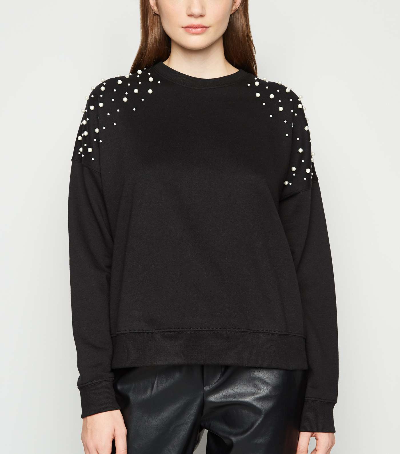 Black Faux Pearl Embellished Sweatshirt