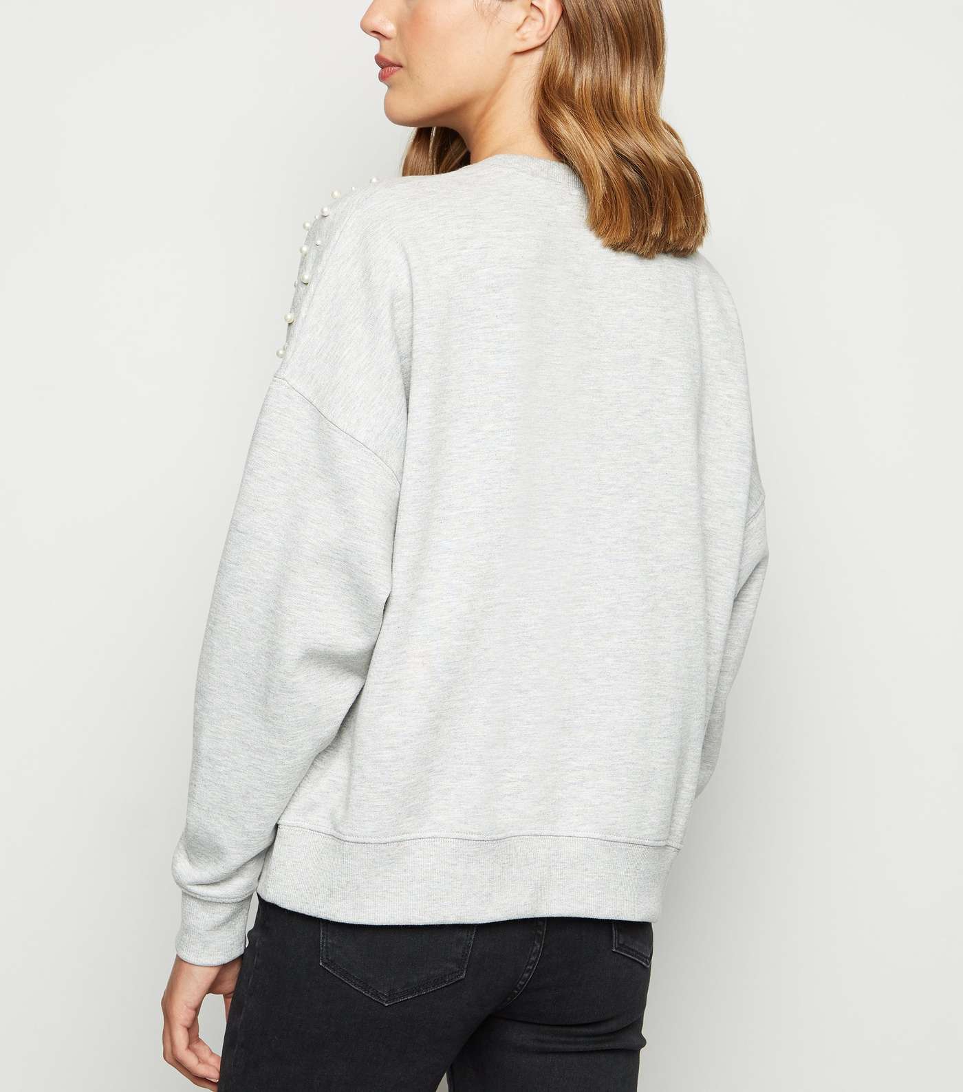 Grey Faux Pearl Embellished Sweatshirt  Image 3