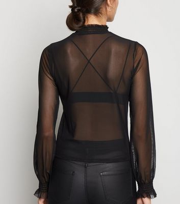 Image of Black Sheer Mesh Long Sleeve Top New Look