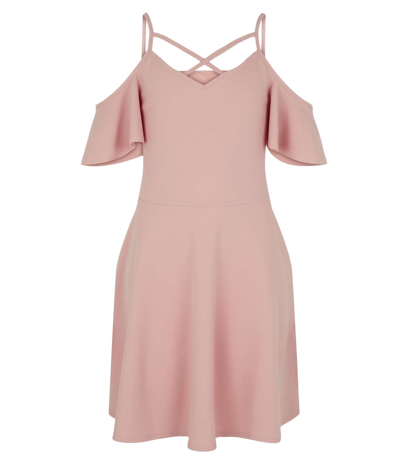 Girls Pink Cold Shoulder Lattice Dress Image 4