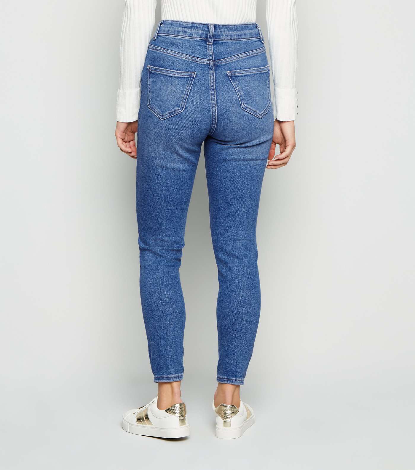 Petite Bright Blue Ripped High Waist Jeans Image 3