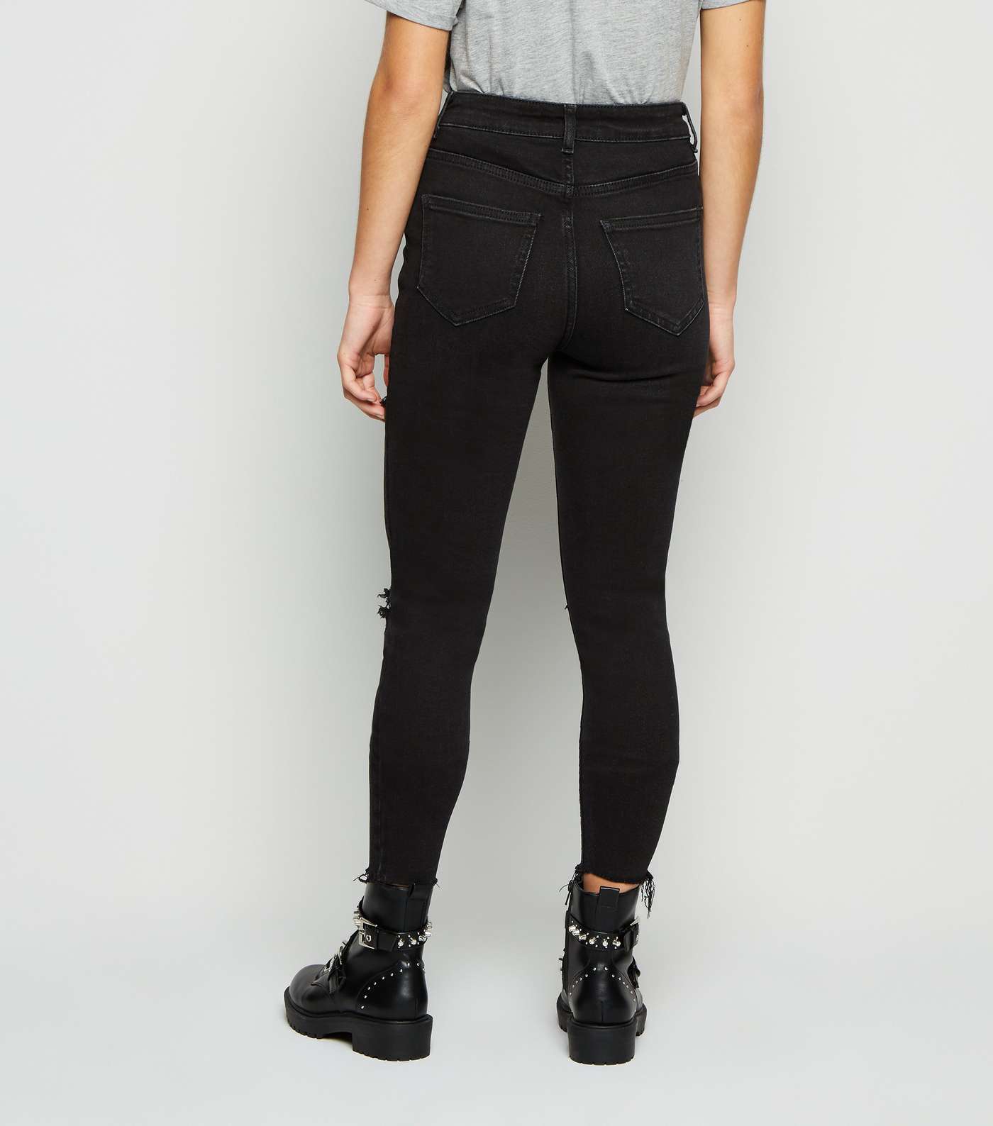 Petite Black Ripped Super Skinny Jeans Image 3