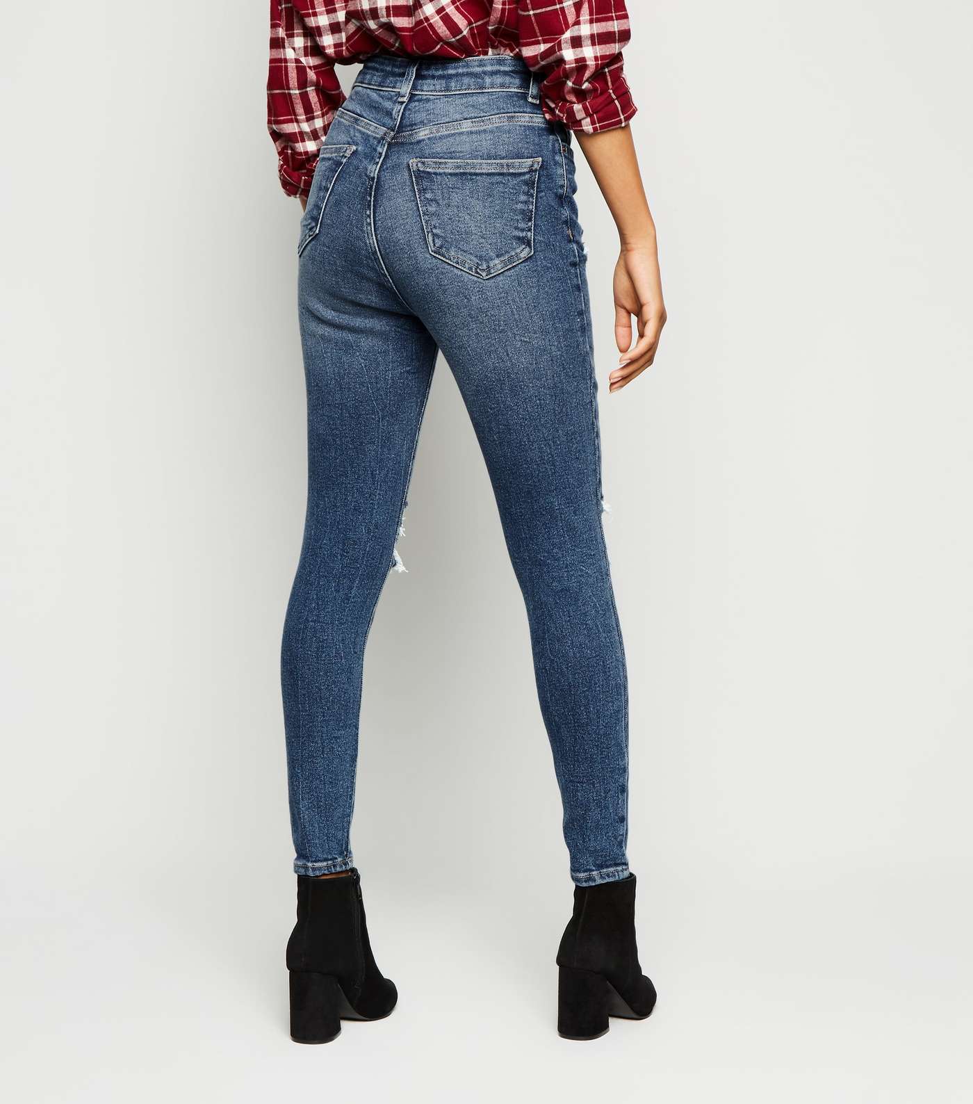 Petite Blue Ripped High Waist Super Skinny Jeans Image 3