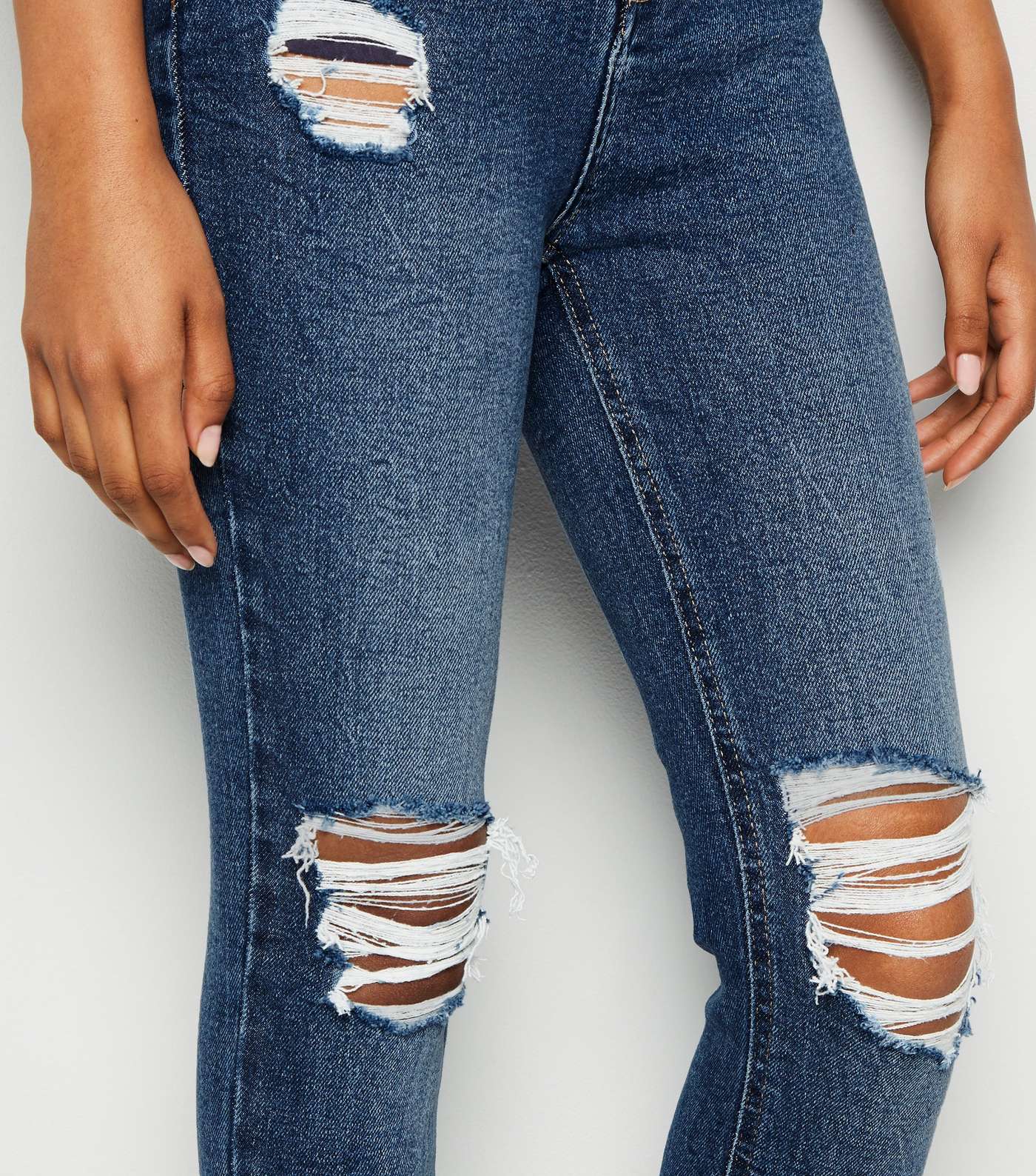 Petite Blue Ripped High Waist Super Skinny Jeans Image 5