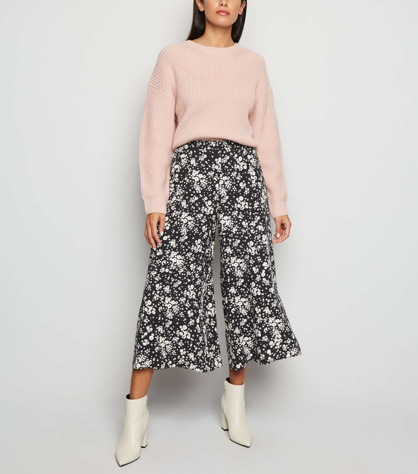 Black Ditsy Floral Crop Trousers