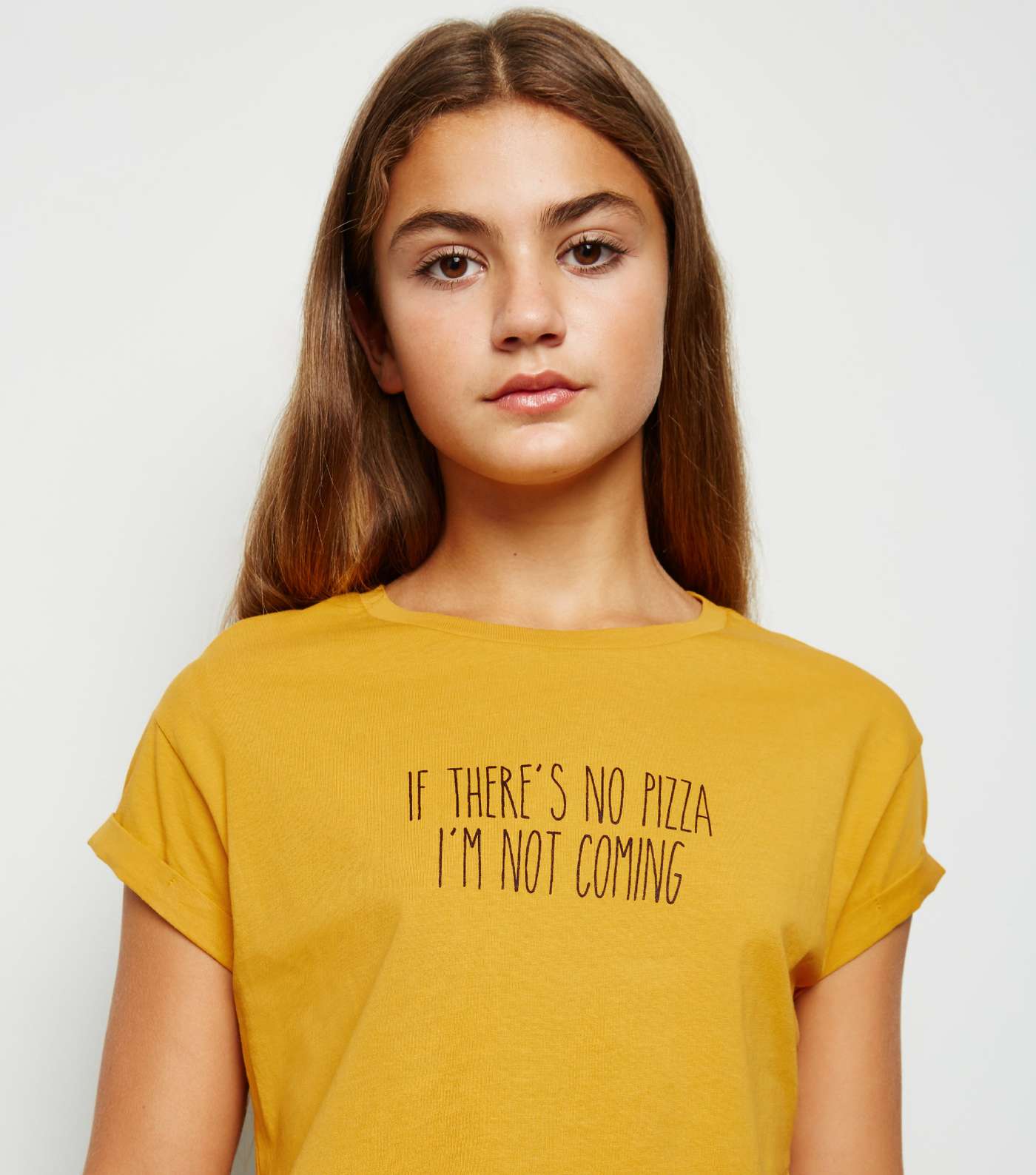 Girls Mustard No Pizza Slogan T-shirt Image 3