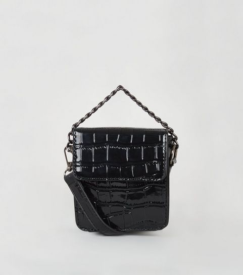 Black Patent Faux Croc Mini Bag