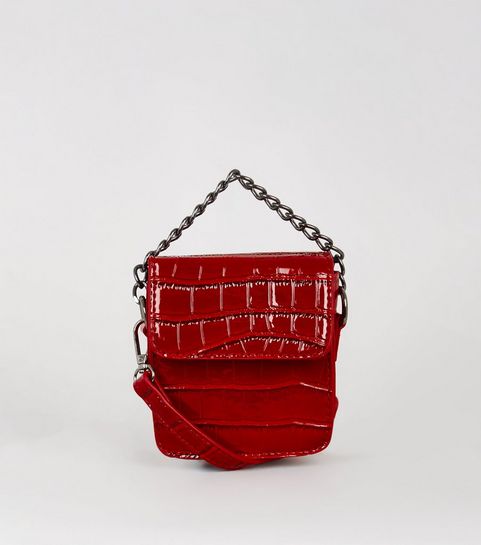 Red Patent Faux Croc Mini Bag
