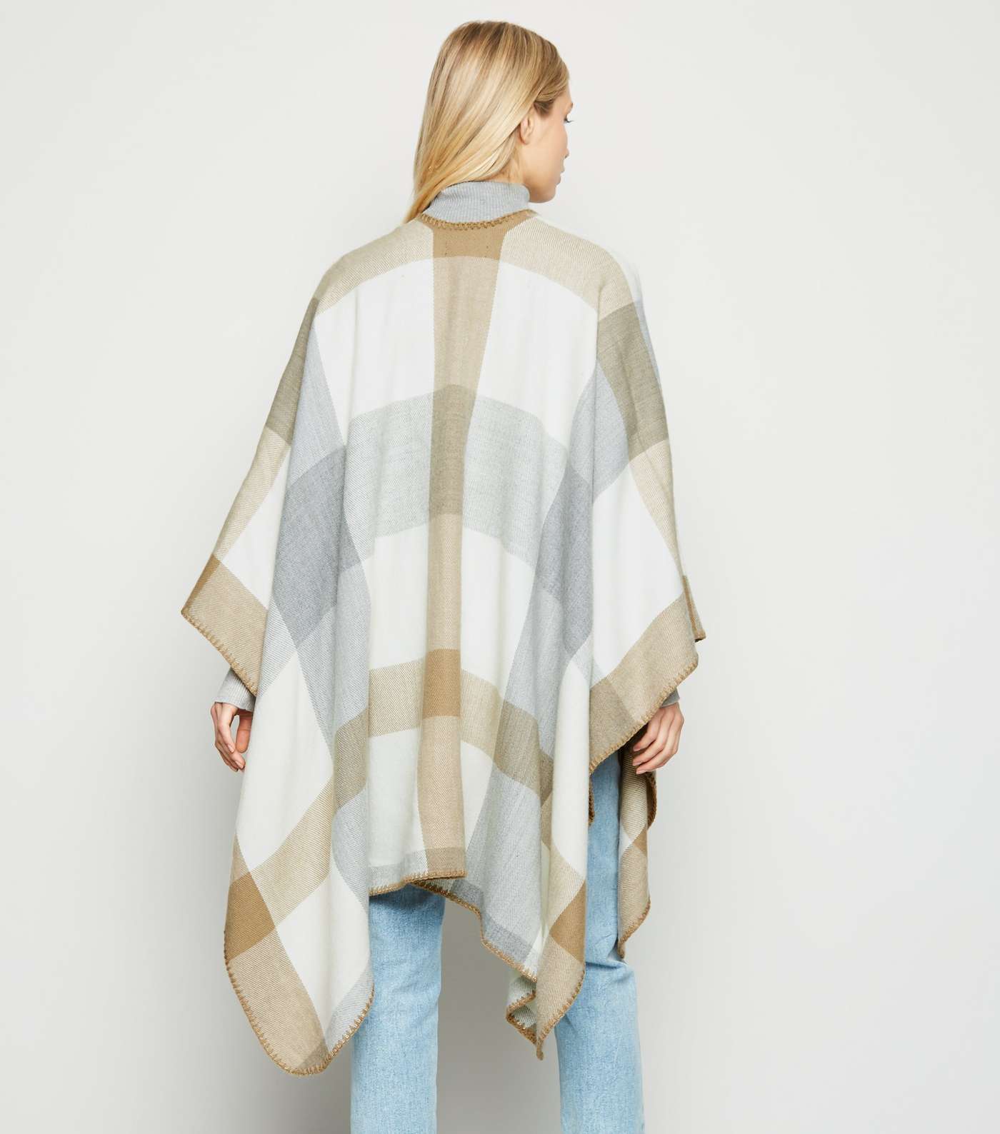 Off White Check Brushed Cape  Image 3