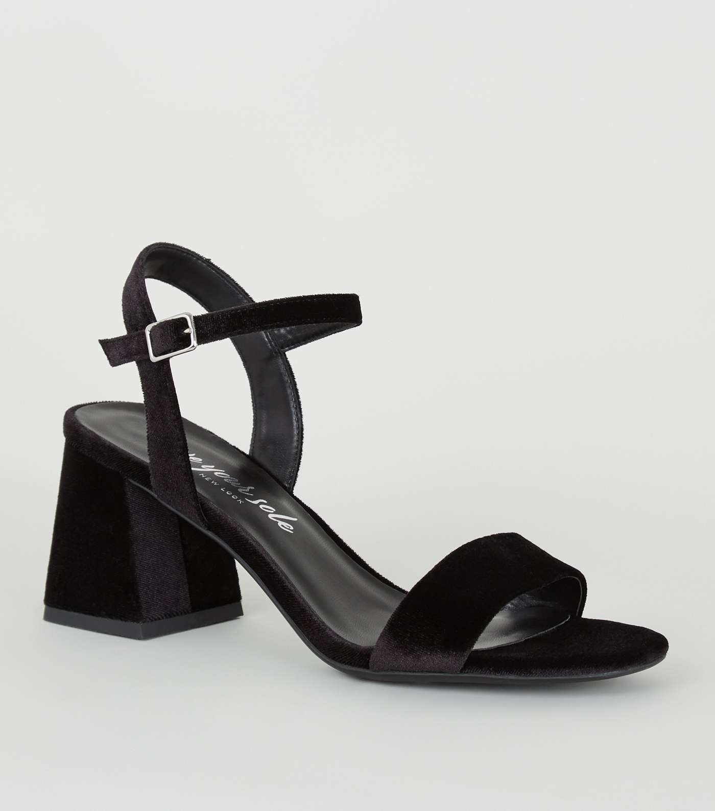 Black Velvet Block Heel Sandals