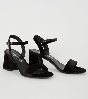 Black Velvet Block Heel Sandals | New Look
