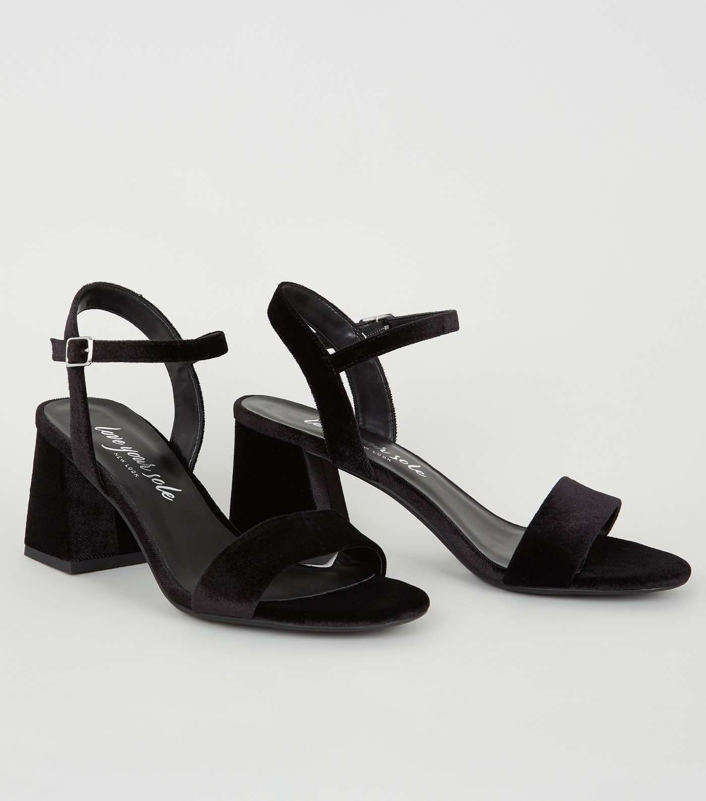 Black Velvet Block Heel Sandals Image 3