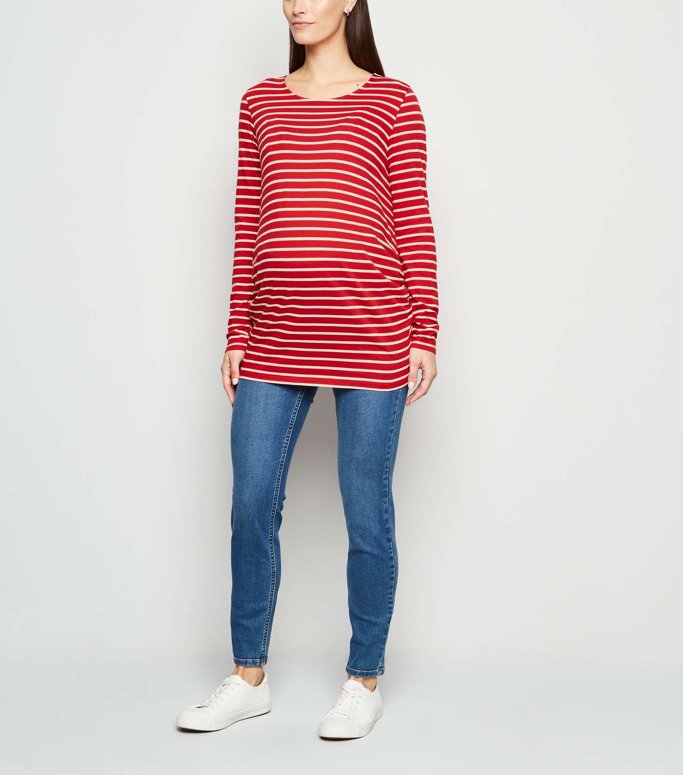 Maternity Red Stripe Long Sleeve Top Image 2