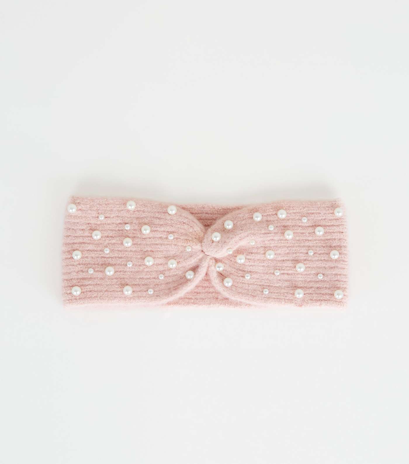 Pink Faux Pearl Ribbed Knit Headband