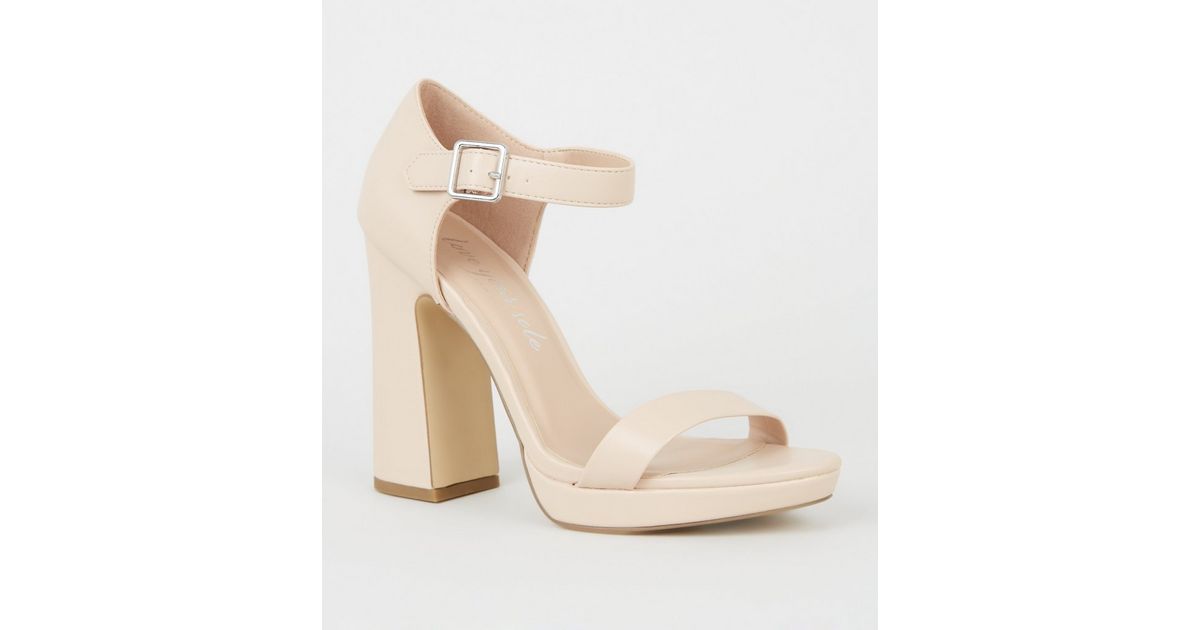 Cream LeatherLook 2 Part Platform Block Heels New Look