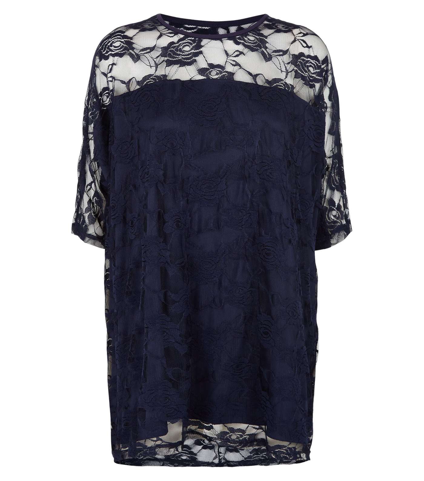 Mela Curves Navy Lace Overlay Top Image 4
