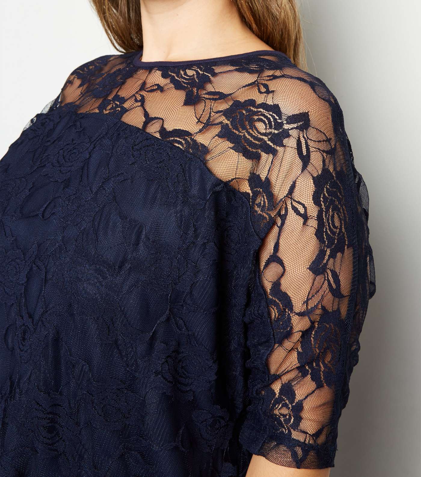 Mela Curves Navy Lace Overlay Top Image 2