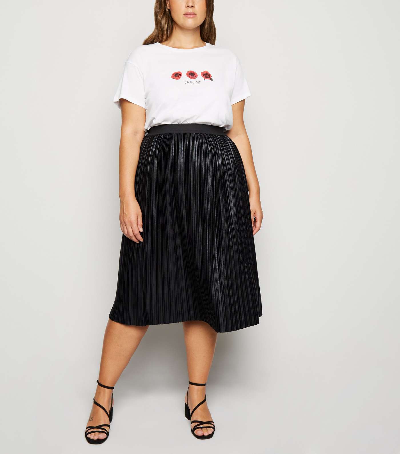 Mela Curves Black Shimmer Pleated Midi Skirt