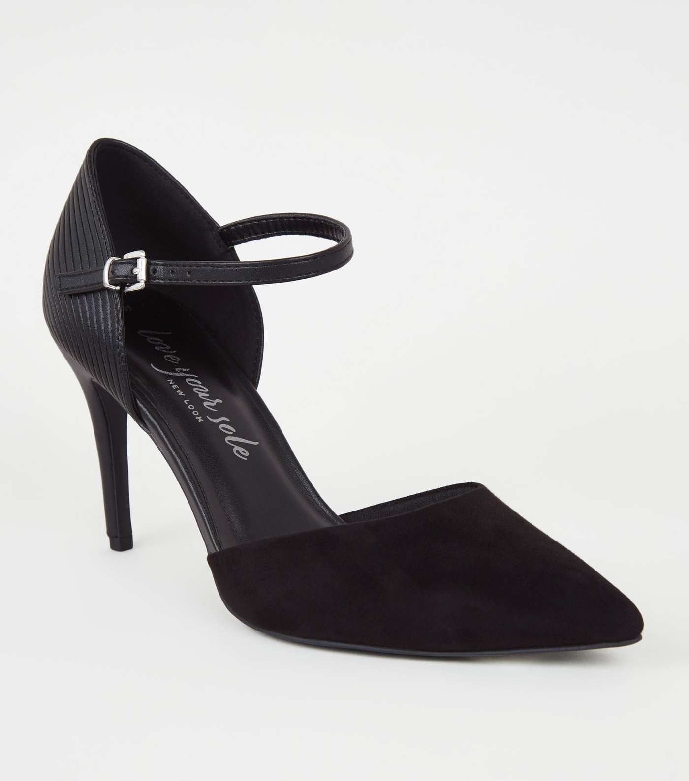 Black Suedette 2 Part Stiletto Court Shoes