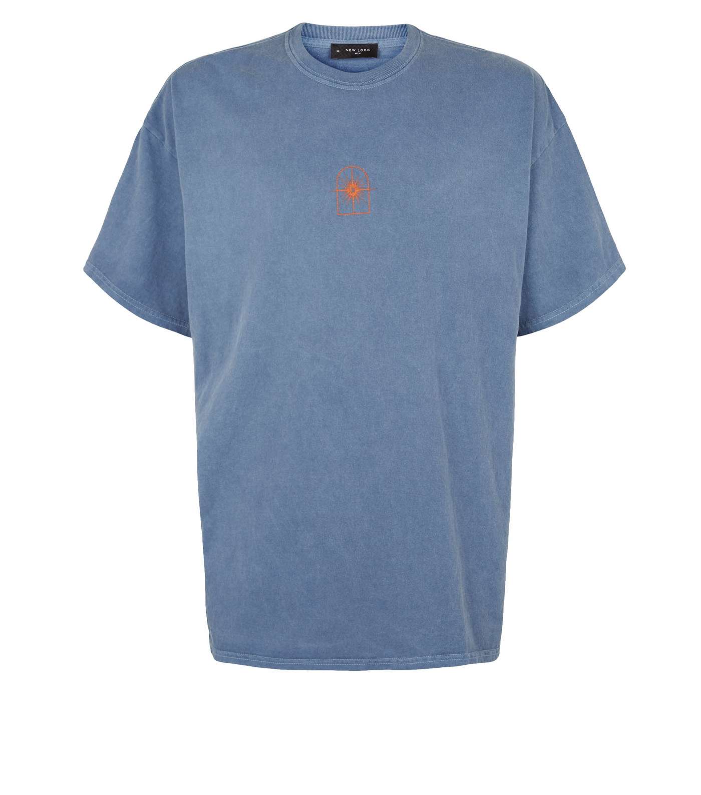 Blue Overdyed Motif Oversized T-Shirt Image 4