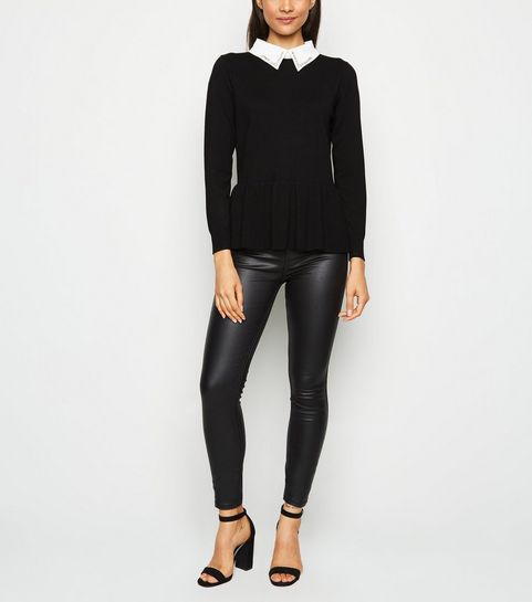 Cameo Rose Black Diamanté Collar Frill Jumper