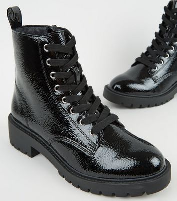 ladies black patent boots