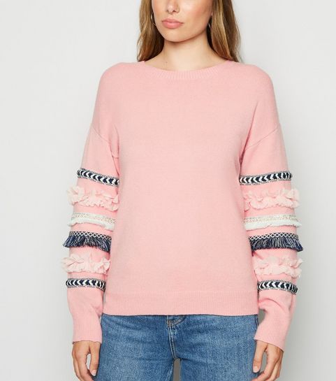 Cameo Rose Pink Tassel Sleeve Jumper