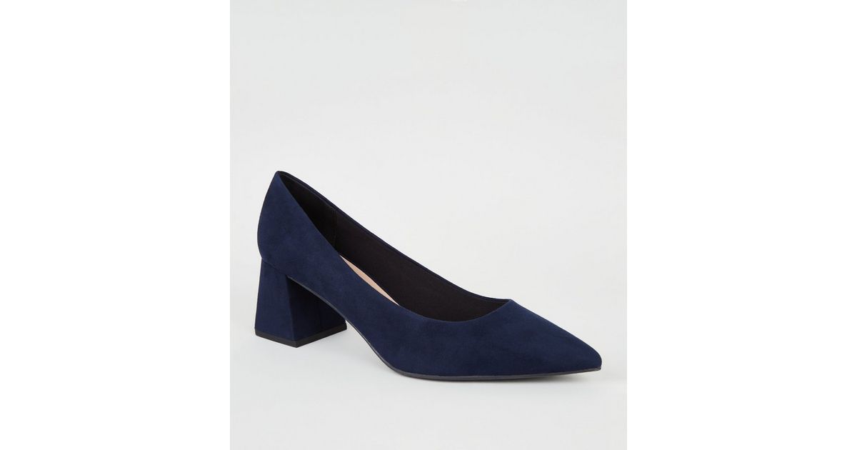 Navy Suedette Flared Block Heel Courts New Look