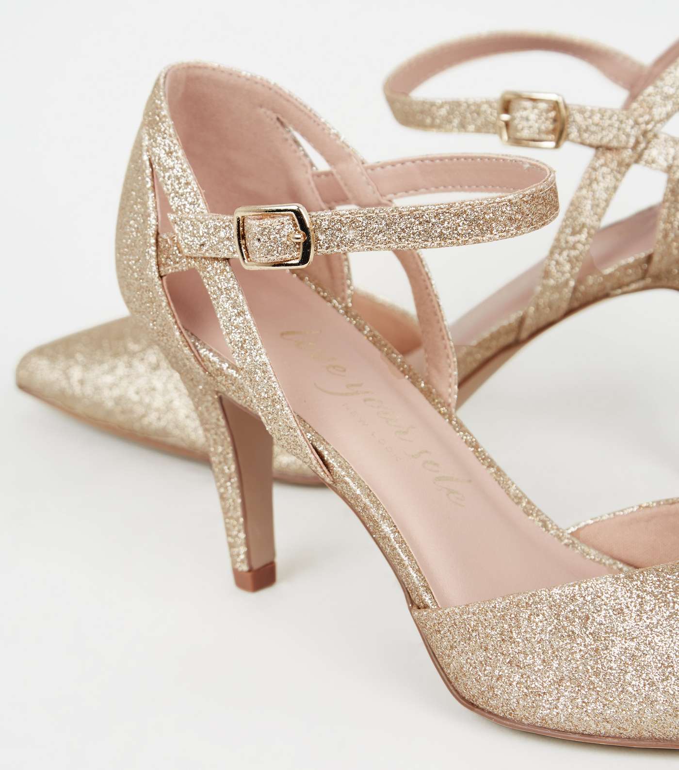 Wide Fit Gold Glitter 2 Part Court Shoes Image 3