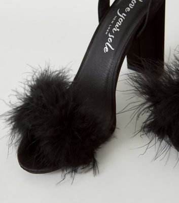 black fluffy heels new look