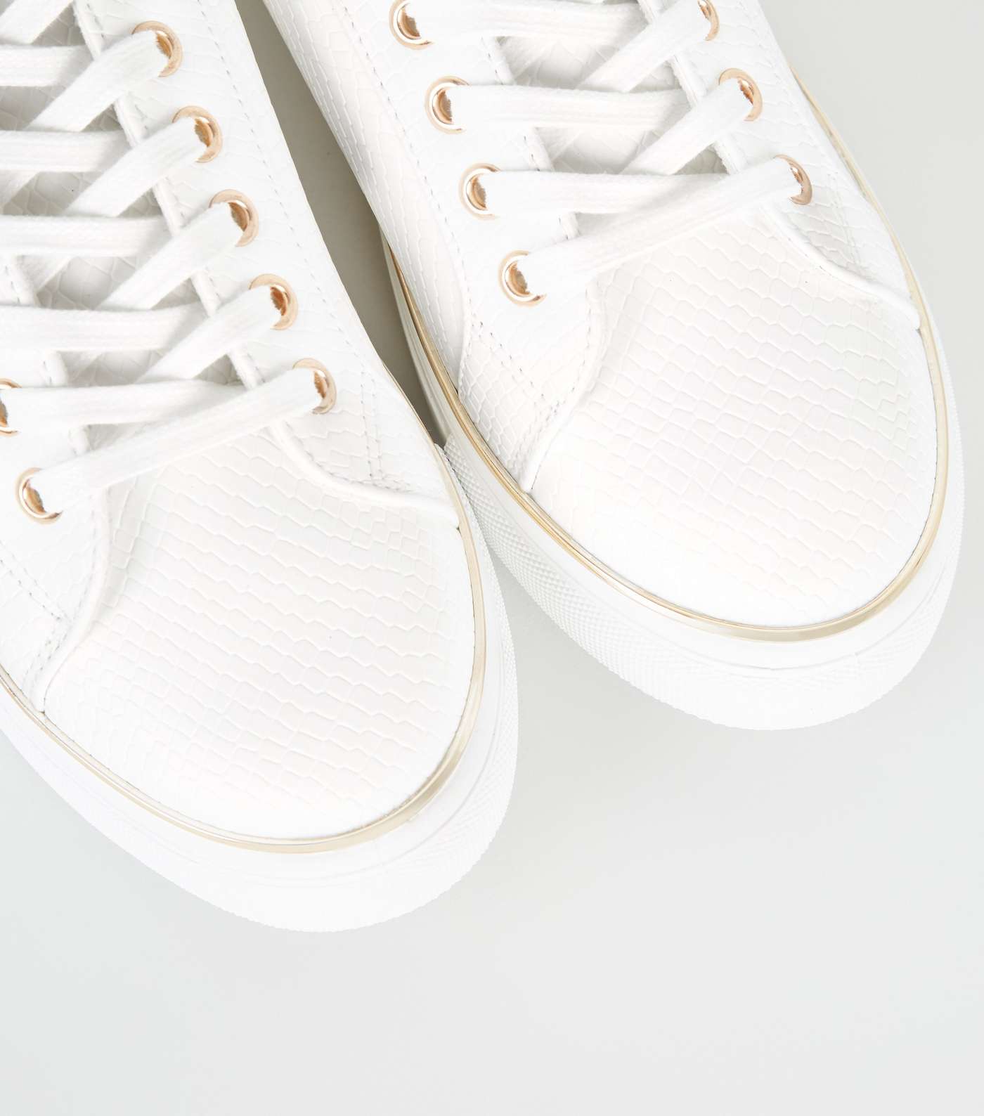White Leather-Look Faux Snake Lace Up Trainers Image 4
