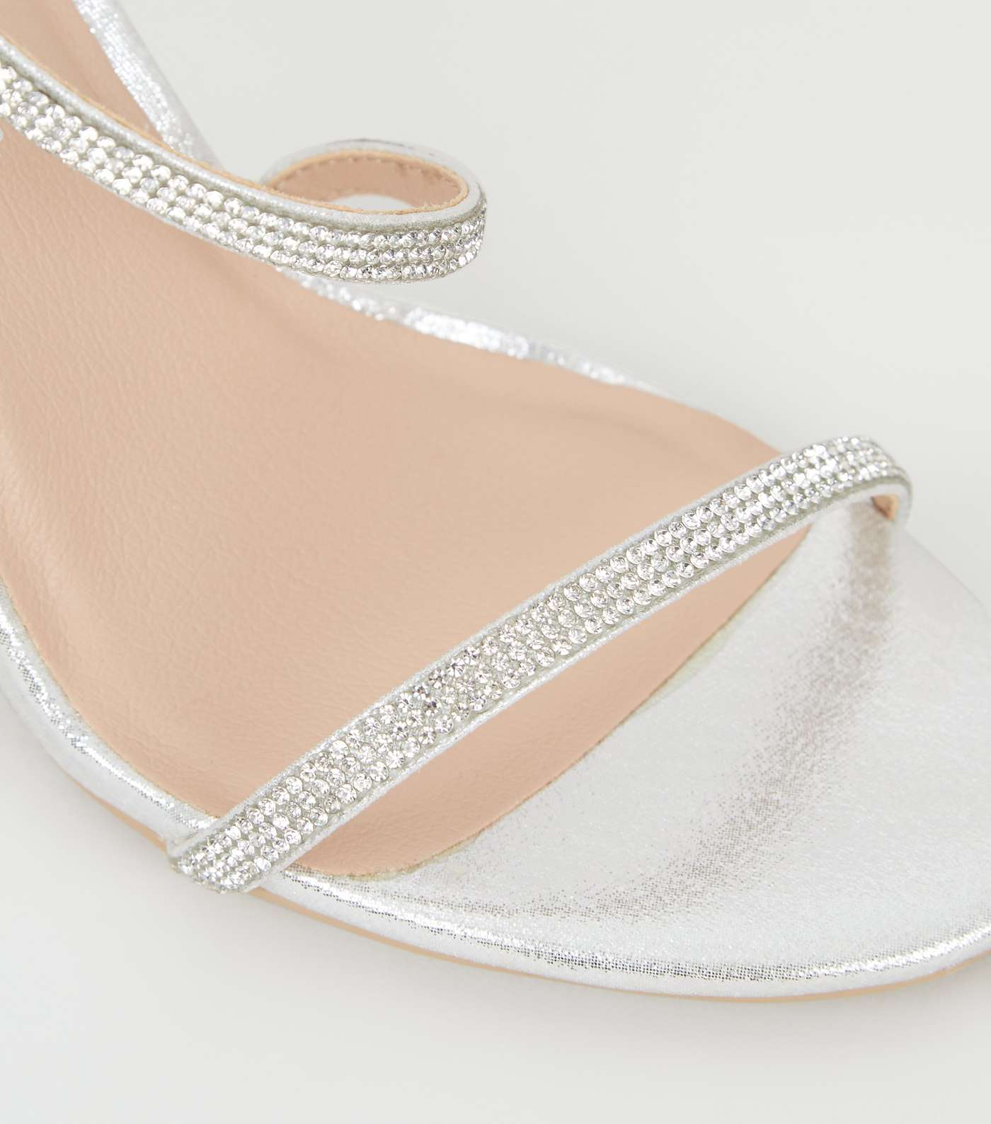 Silver Diamanté Asymmetric Strap Stiletto Heels Image 4