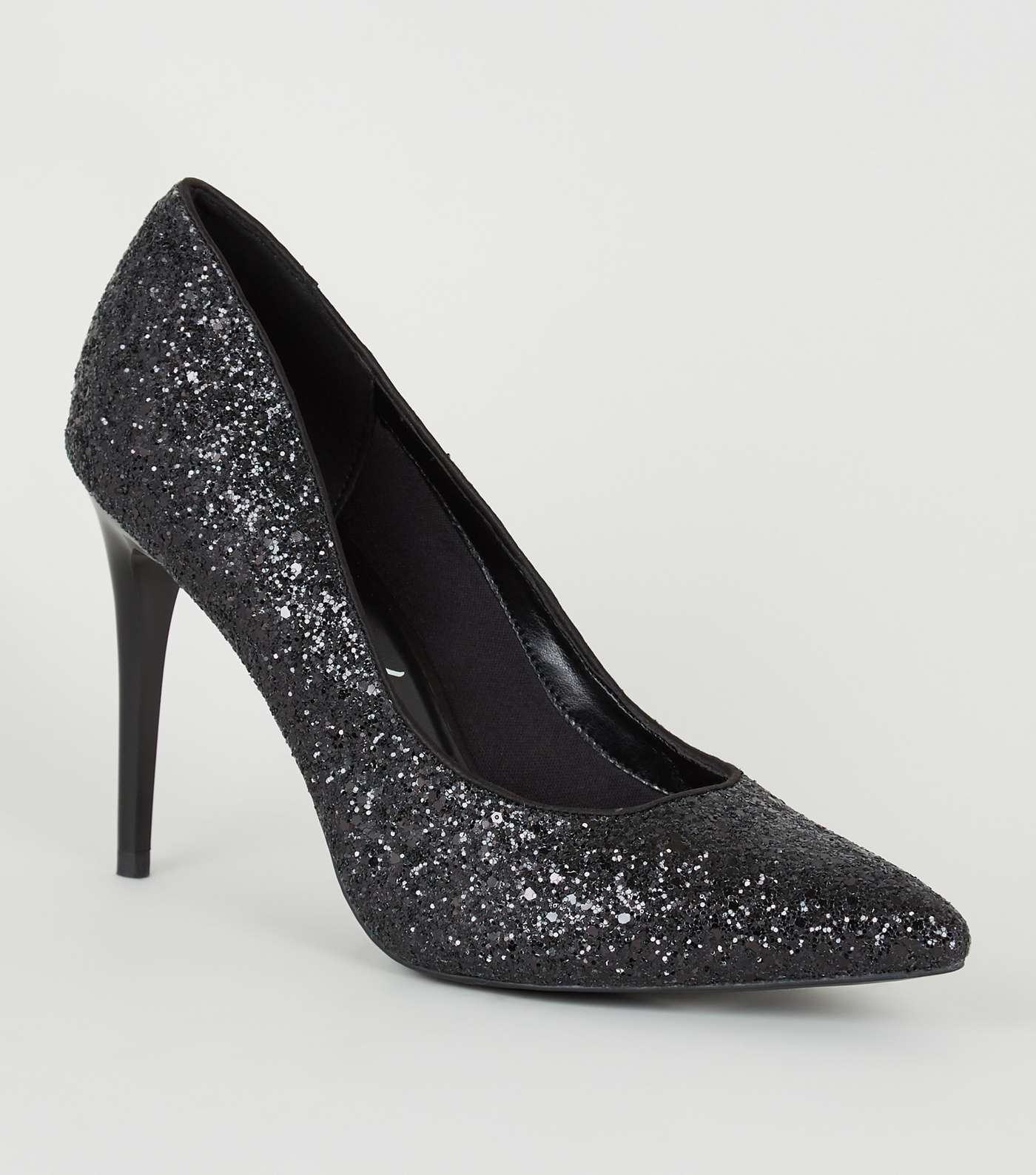 Black Glitter Pointed Court Shoes