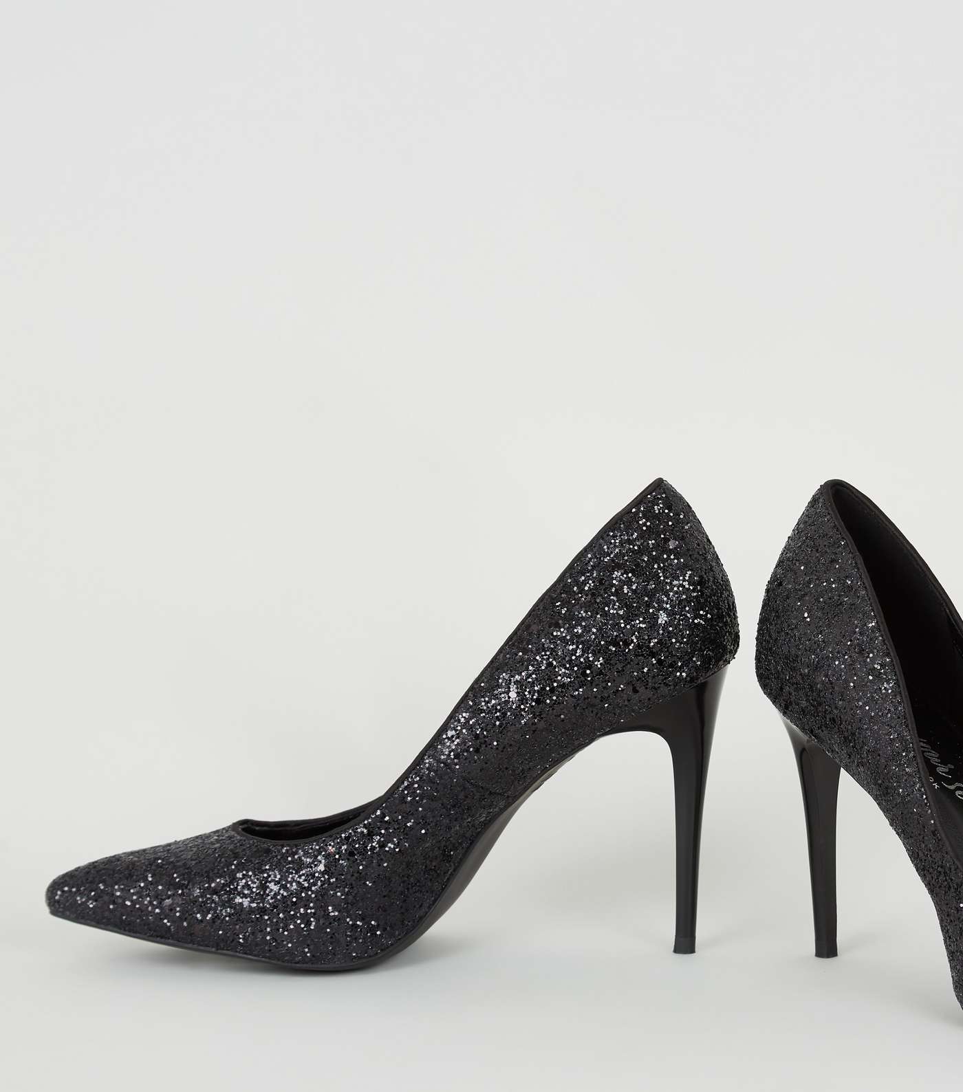 Black Glitter Pointed Court Shoes Image 3