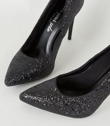 Black Glitter Pointed Court Shoes | New 