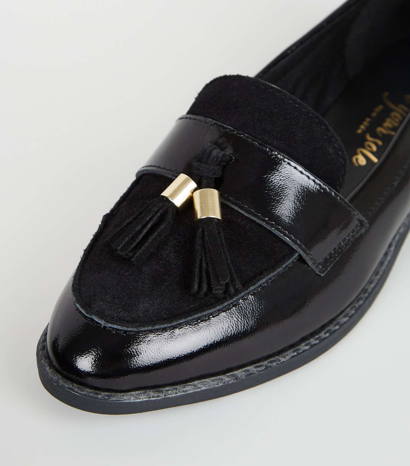 Black Suede and Leather Tassel Trim Loafers Image 4
