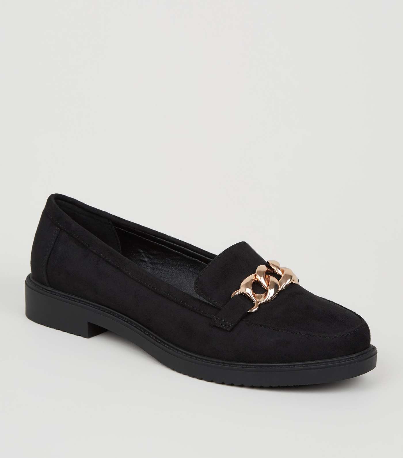 Black Suedette Metal Chain Loafers