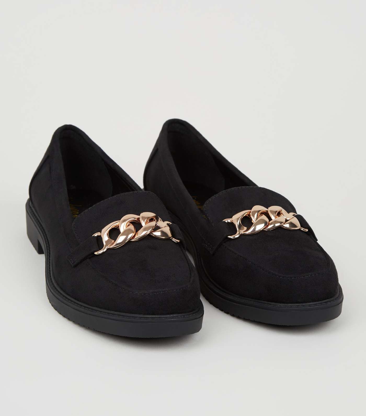 Black Suedette Metal Chain Loafers Image 3
