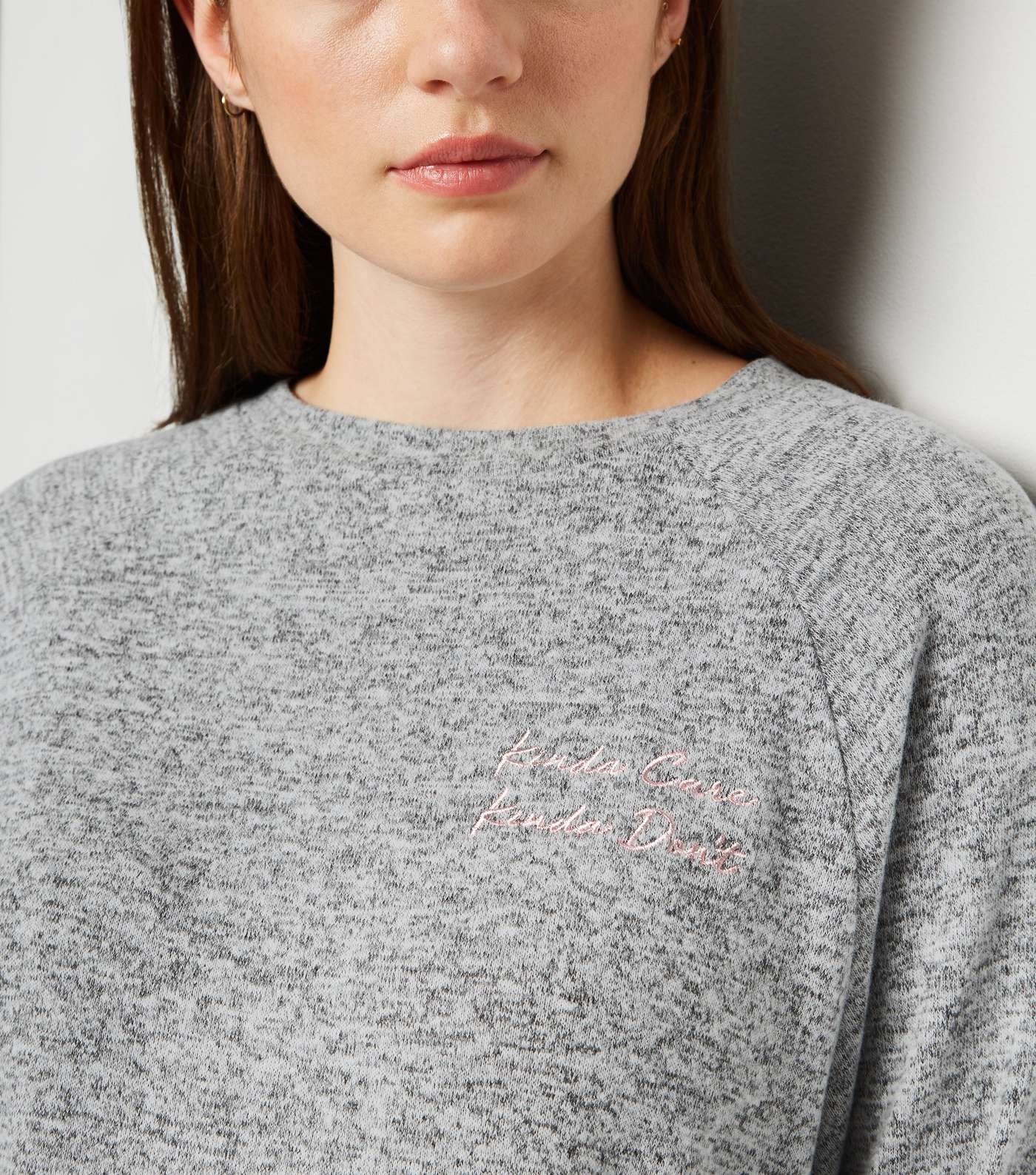 Grey Kinda Care Slogan Pyjama Sweatshirt Image 5