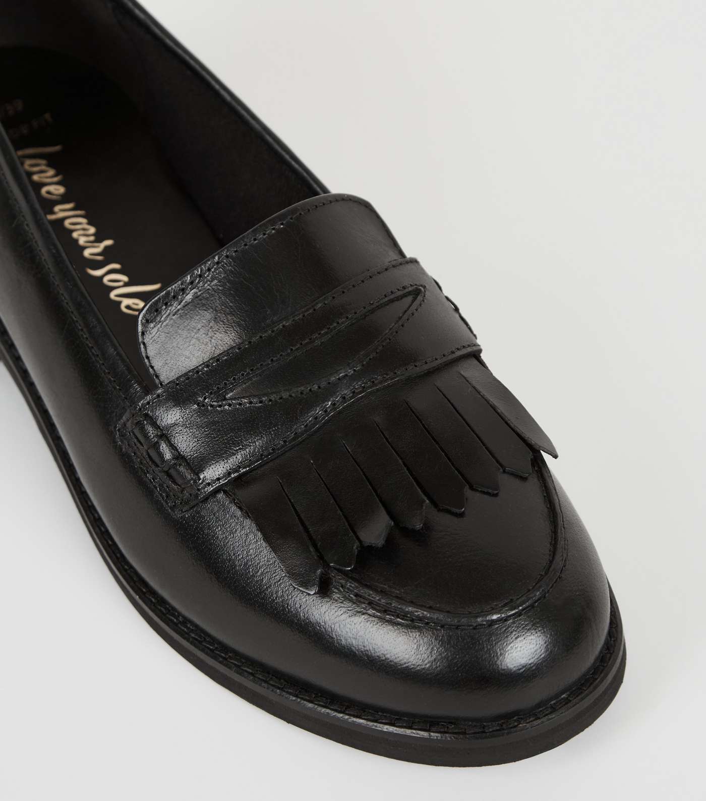 Wide Fit Black Leather Fringe Loafers Image 4