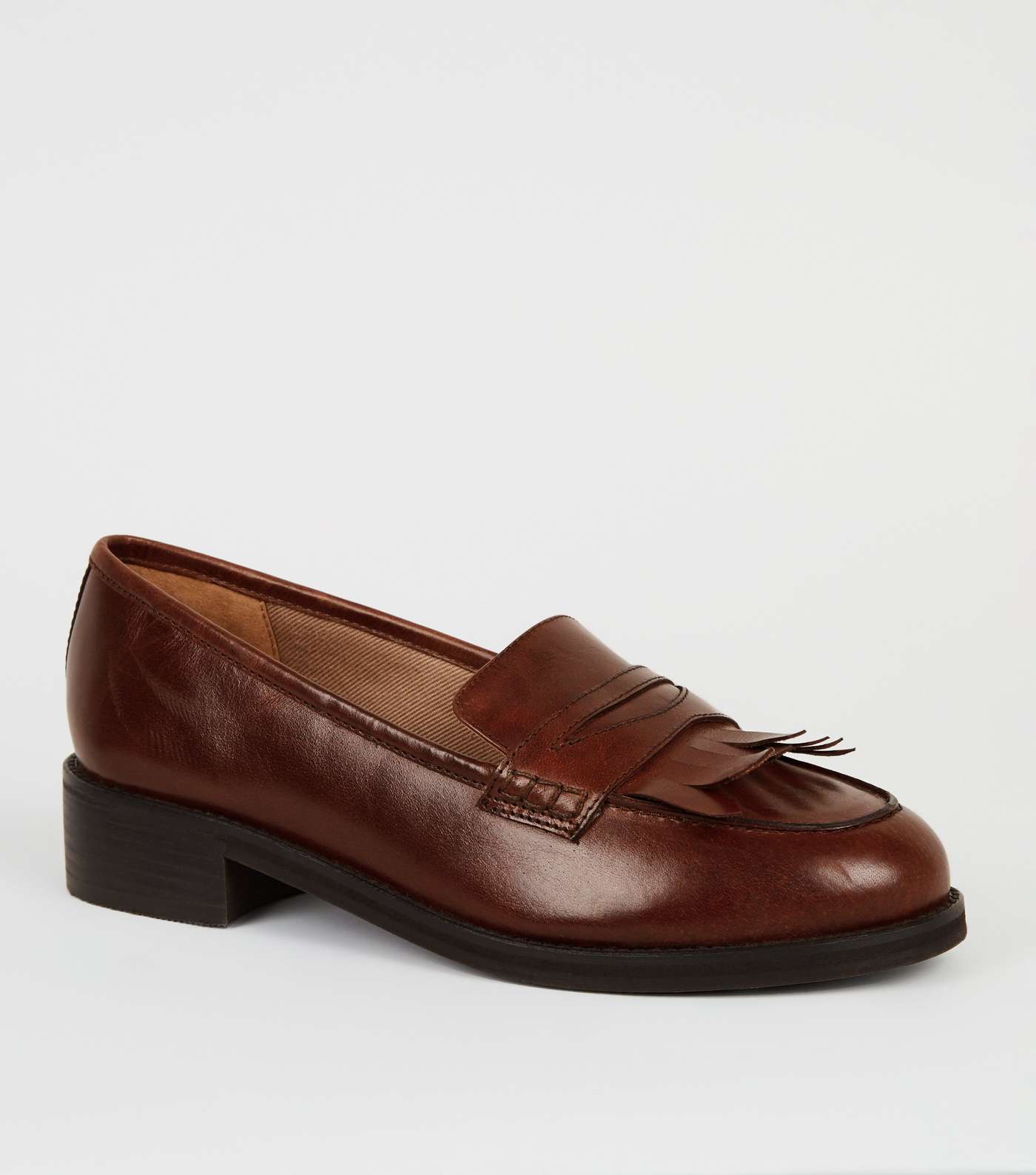 Wide Fit Brown Leather Fringe Loafers