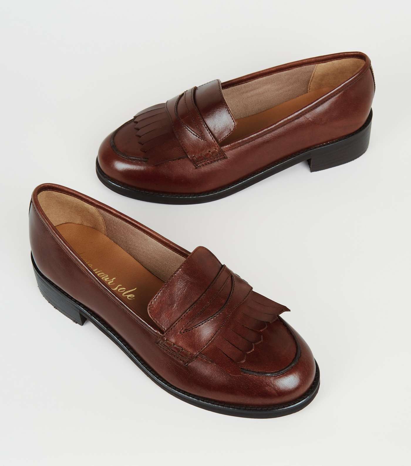 Wide Fit Brown Leather Fringe Loafers Image 3