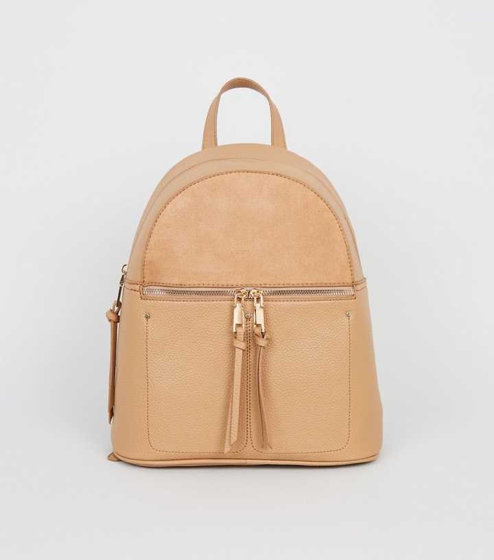Camel Leather-Look Mini Backpack