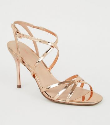 New Look Rose Gold Metallic T-Bar Heeled Sandals ($37) ❤ liked on Polyvore  featuring shoes, sandals,… | Metallic gold shoes, Rose gold shoes, Metallic sandals  heels