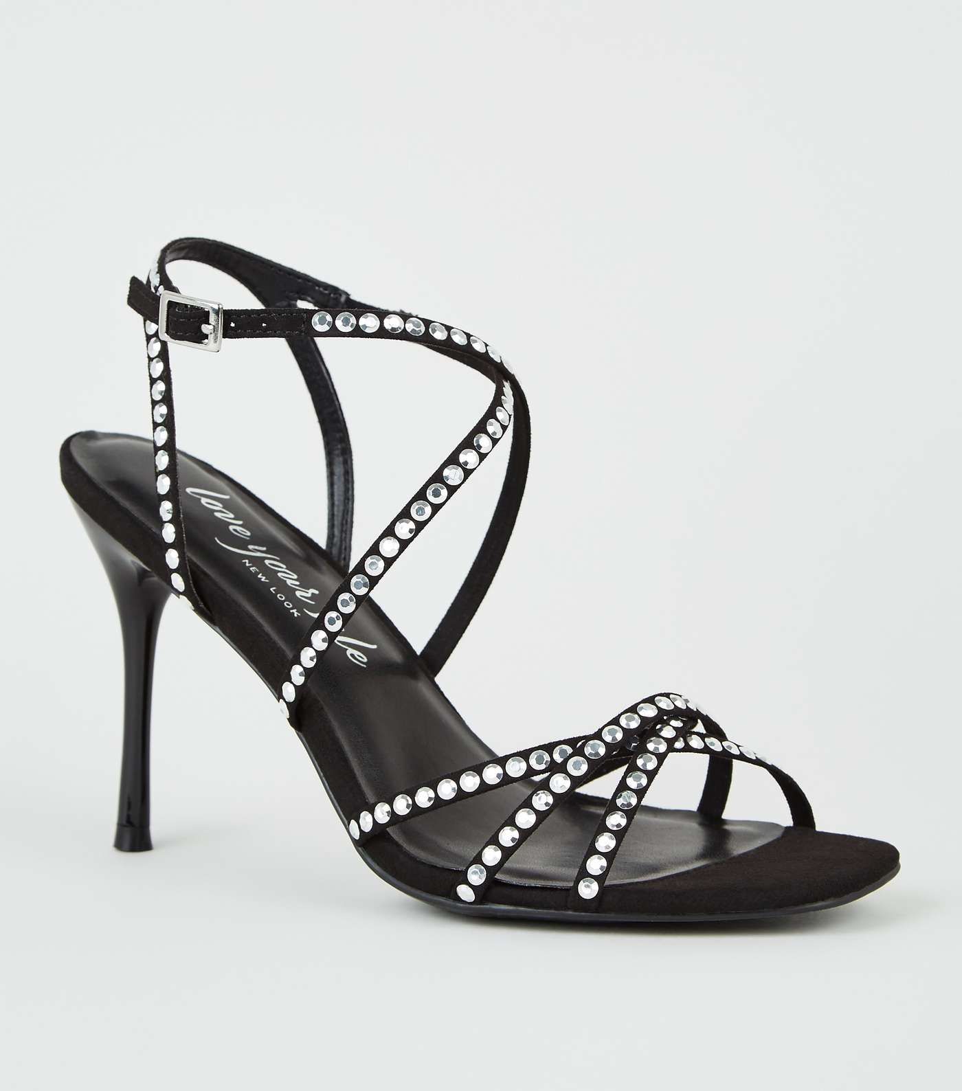 Black Diamanté Strappy Stiletto Heels